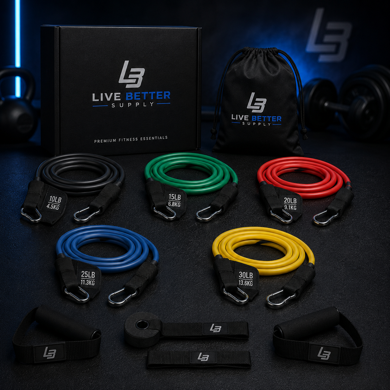 4-Level Resistance Band Set with Handles- Home & Travel Workout