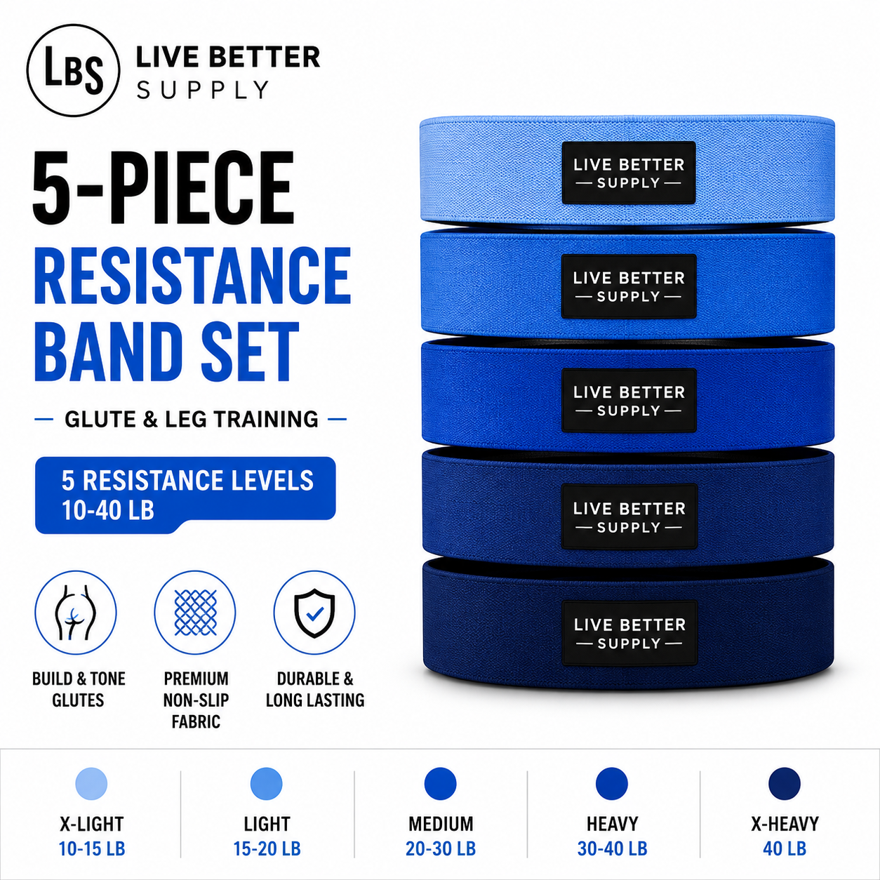 5-Piece Booty Band Set- Glute & Leg Resistance Bands